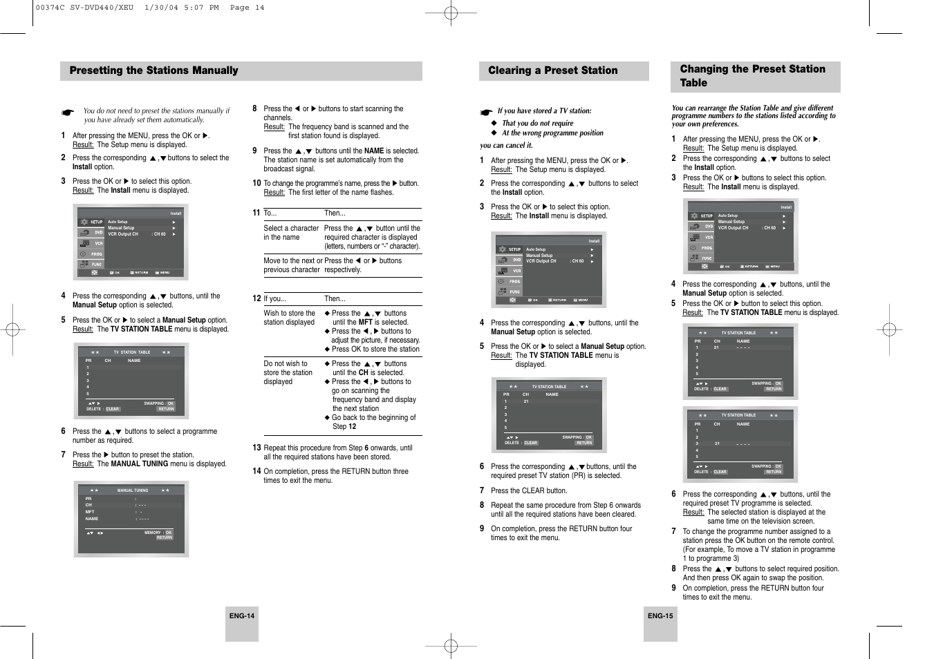 Presetting the stations manually | Samsung SV-DVD545 User Manual | Page 8 / 25