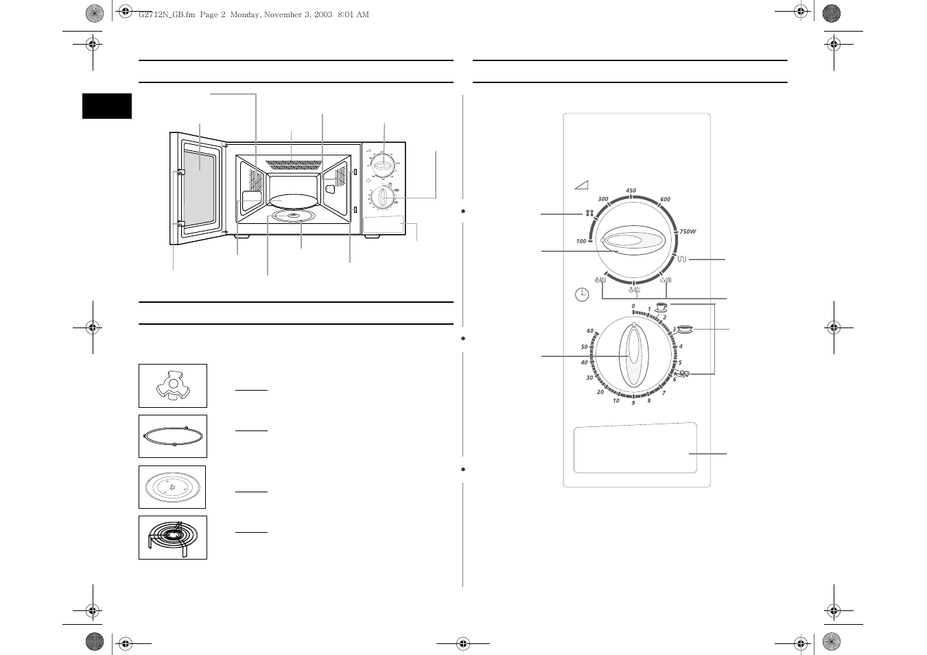 Oven, Accessories, Control panel | Oven accessories | Samsung G2712N User Manual | Page 2 / 16