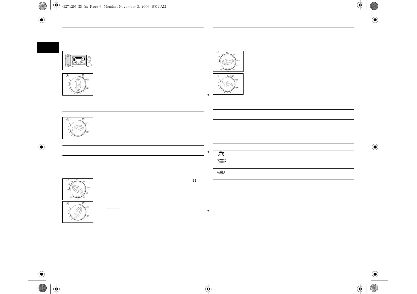 Stopping the cooking, Adjusting the cooking time, Manual defrosting food | Using the instant reheat/cook feature, Instant reheat/cook settings, Adjusting the cooking time manual defrosting food | Samsung G2712N User Manual | Page 6 / 16