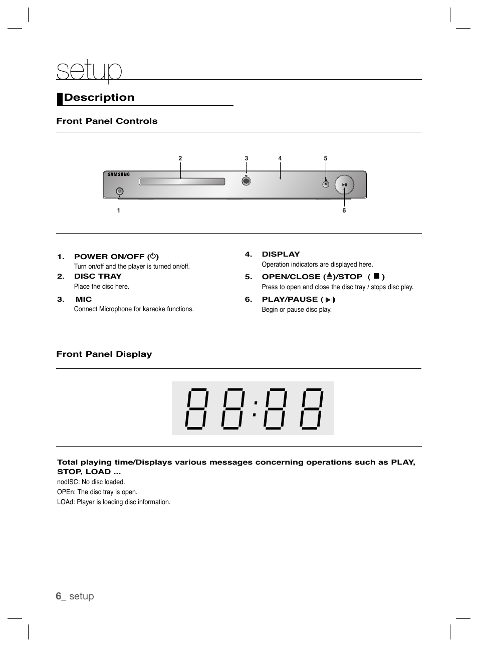 Description, Setup, 6_ setup | Samsung DVD-P191K User Manual | Page 6 / 36
