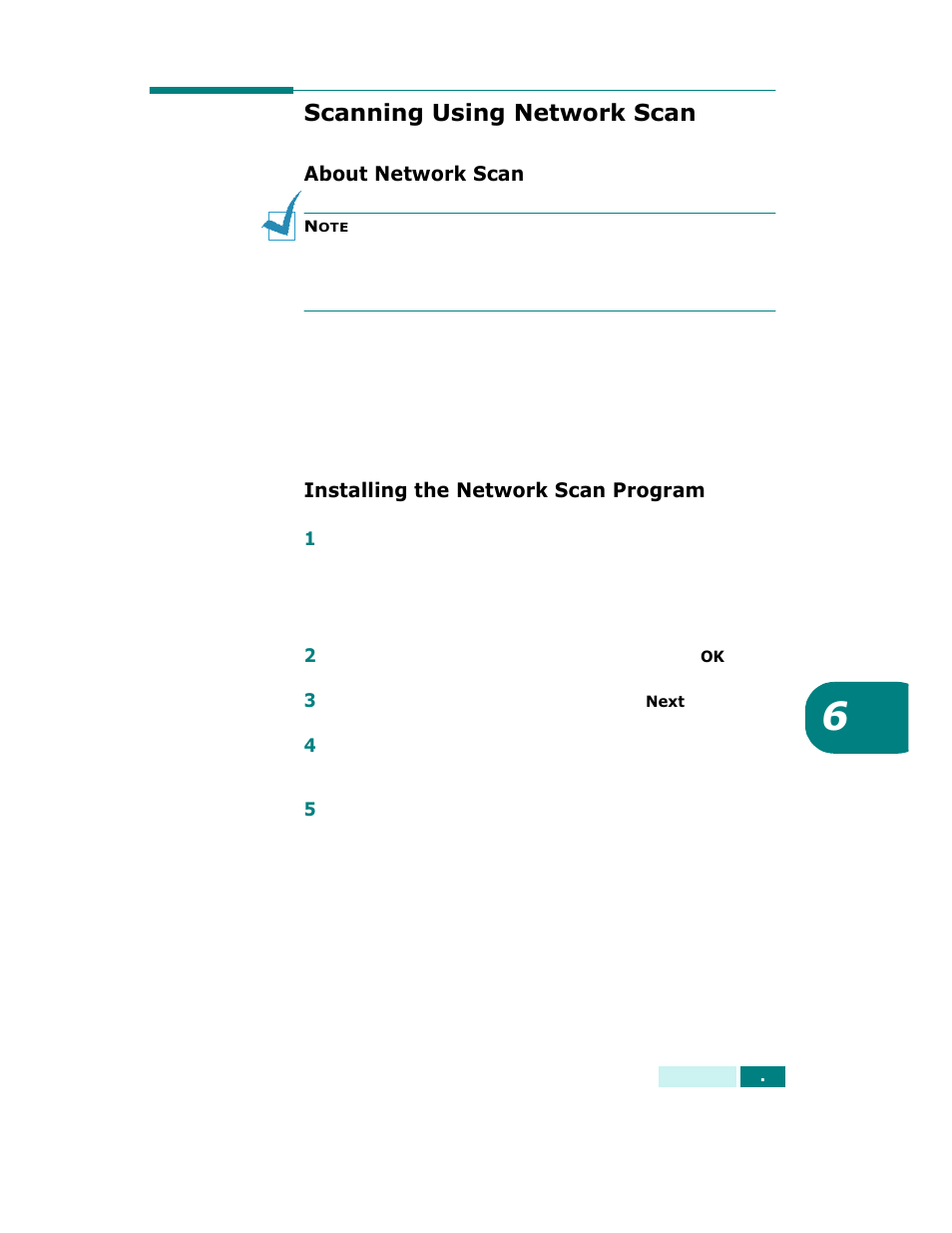 Scanning using network scan, About network scan, Installing the network scan program | Samsung SCX-6320F User Manual | Page 120 / 330