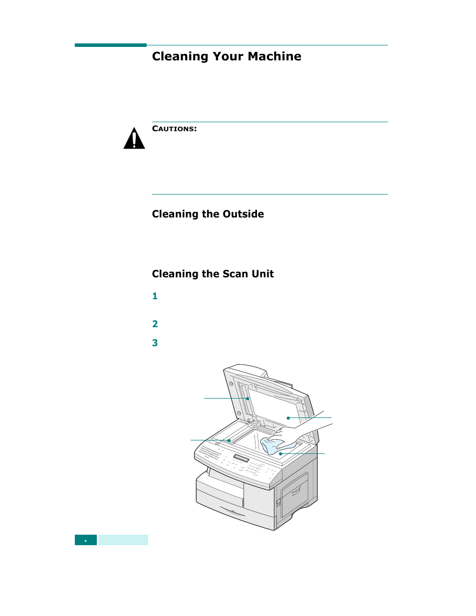 Cleaning your machine, Cleaning the outside, Cleaning the scan unit | Cleaning the outside cleaning the scan unit | Samsung SCX-6320F User Manual | Page 125 / 330