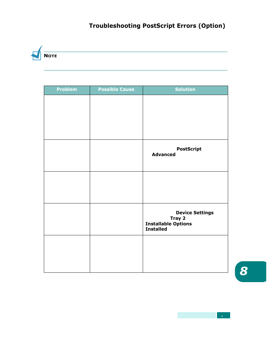 Troubleshooting postscript errors (option) | Samsung SCX-6320F User Manual | Page 172 / 330