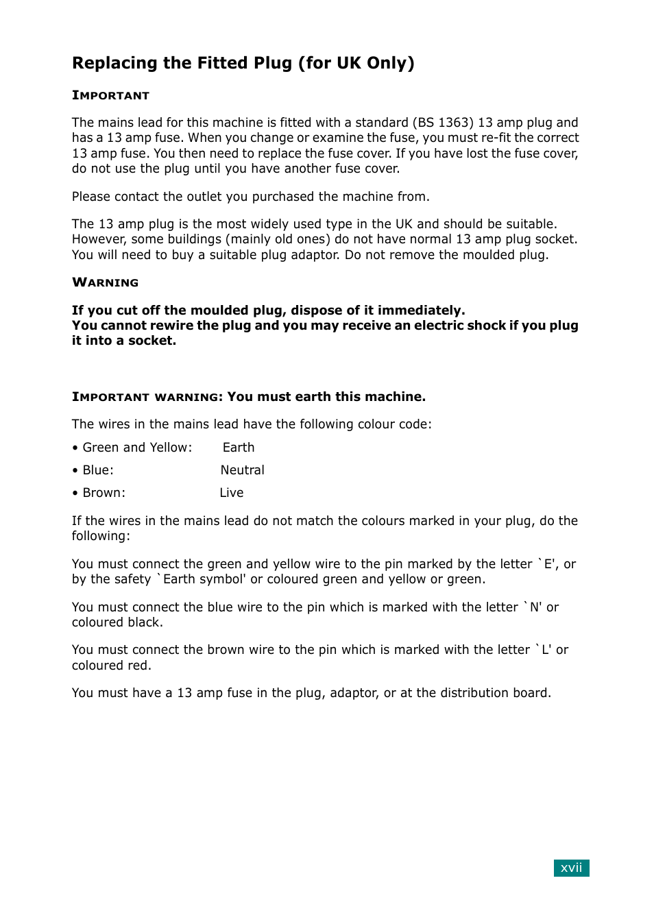 Replacing the fitted plug (for uk only) | Samsung SCX-6320F User Manual | Page 18 / 330