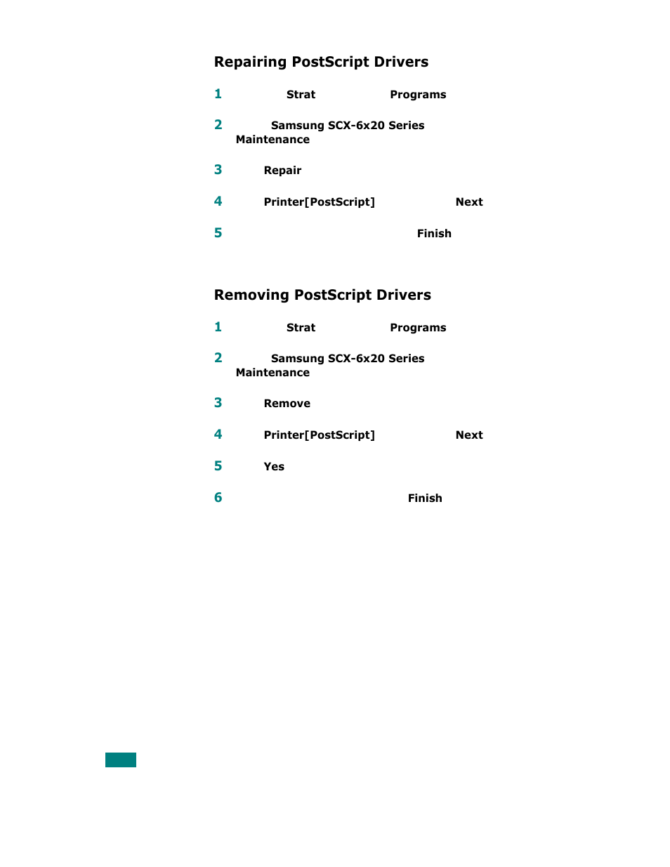 Repairing postscript drivers, Removing postscript drivers | Samsung SCX-6320F User Manual | Page 195 / 330