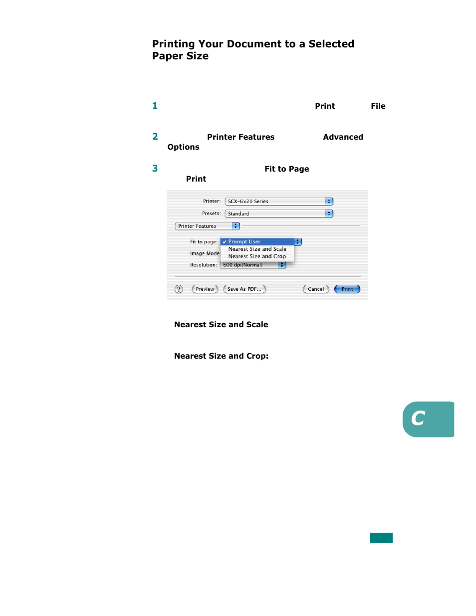 Printing your document to a selected paper size, Printing your document to a selected | Samsung SCX-6320F User Manual | Page 208 / 330