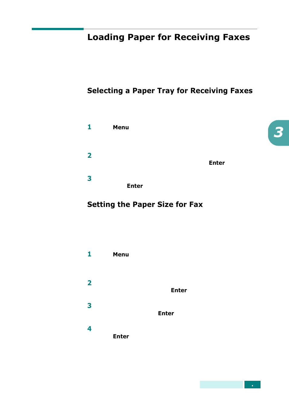 Loading paper for receiving faxes, Selecting a paper tray for receiving faxes, Setting the paper size for fax | Samsung SCX-6320F User Manual | Page 259 / 330