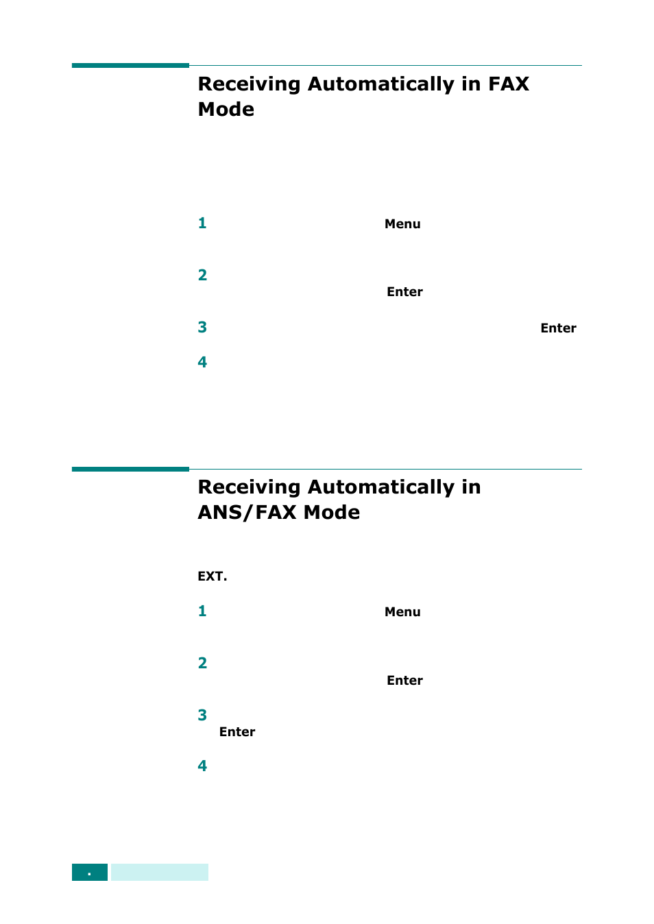 Receiving automatically in fax mode, Receiving automatically in ans/fax mode | Samsung SCX-6320F User Manual | Page 260 / 330