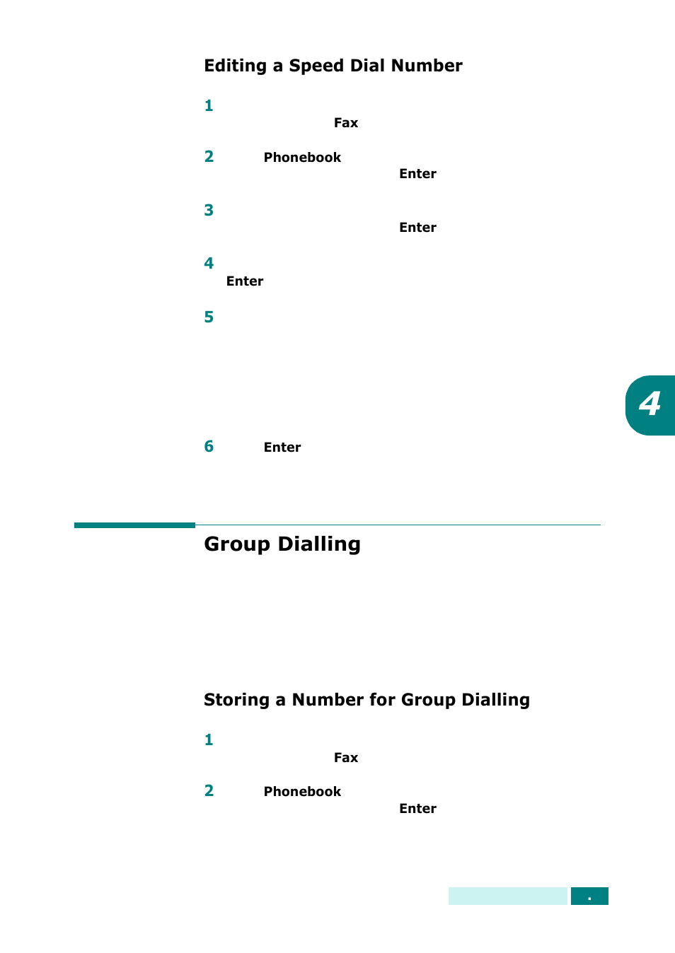 Editing a speed dial number, Group dialling, Storing a number for group dialling | Samsung SCX-6320F User Manual | Page 269 / 330