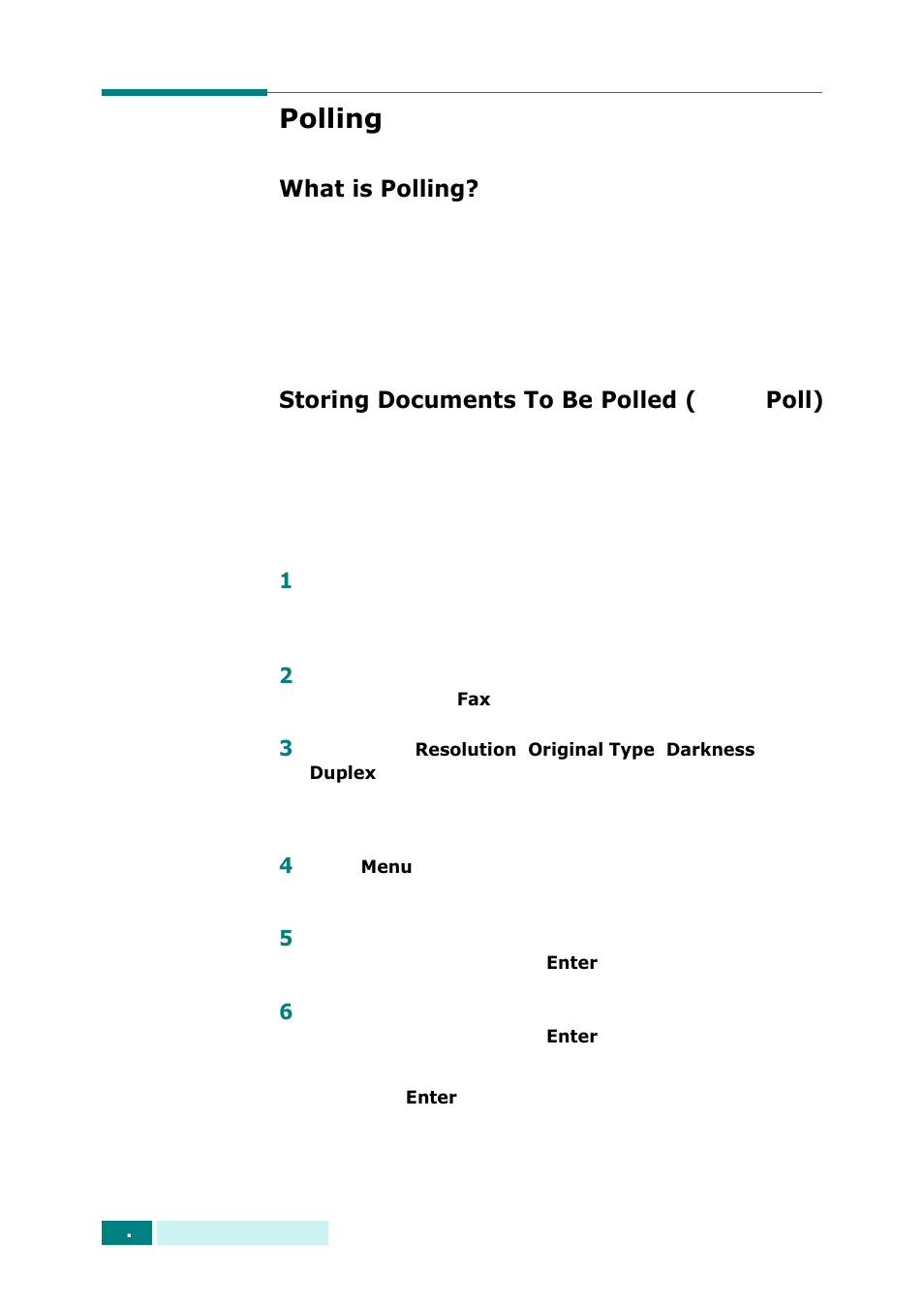 Polling, What is polling, Storing documents to be polled (tx poll) | Storing documents to be polled (send poll) | Samsung SCX-6320F User Manual | Page 280 / 330