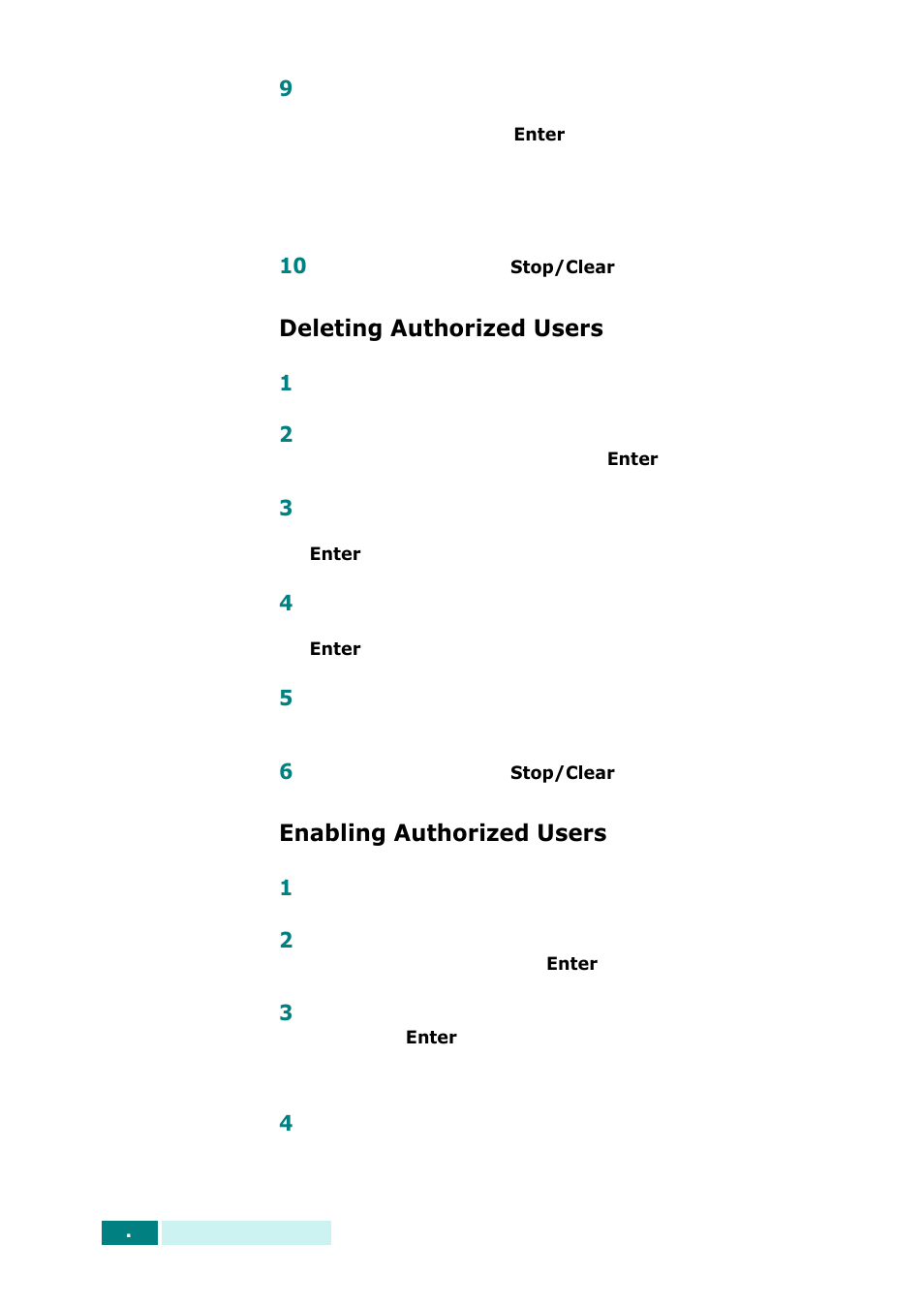 Deleting authorized users, Enabling authorized users | Samsung SCX-6320F User Manual | Page 300 / 330