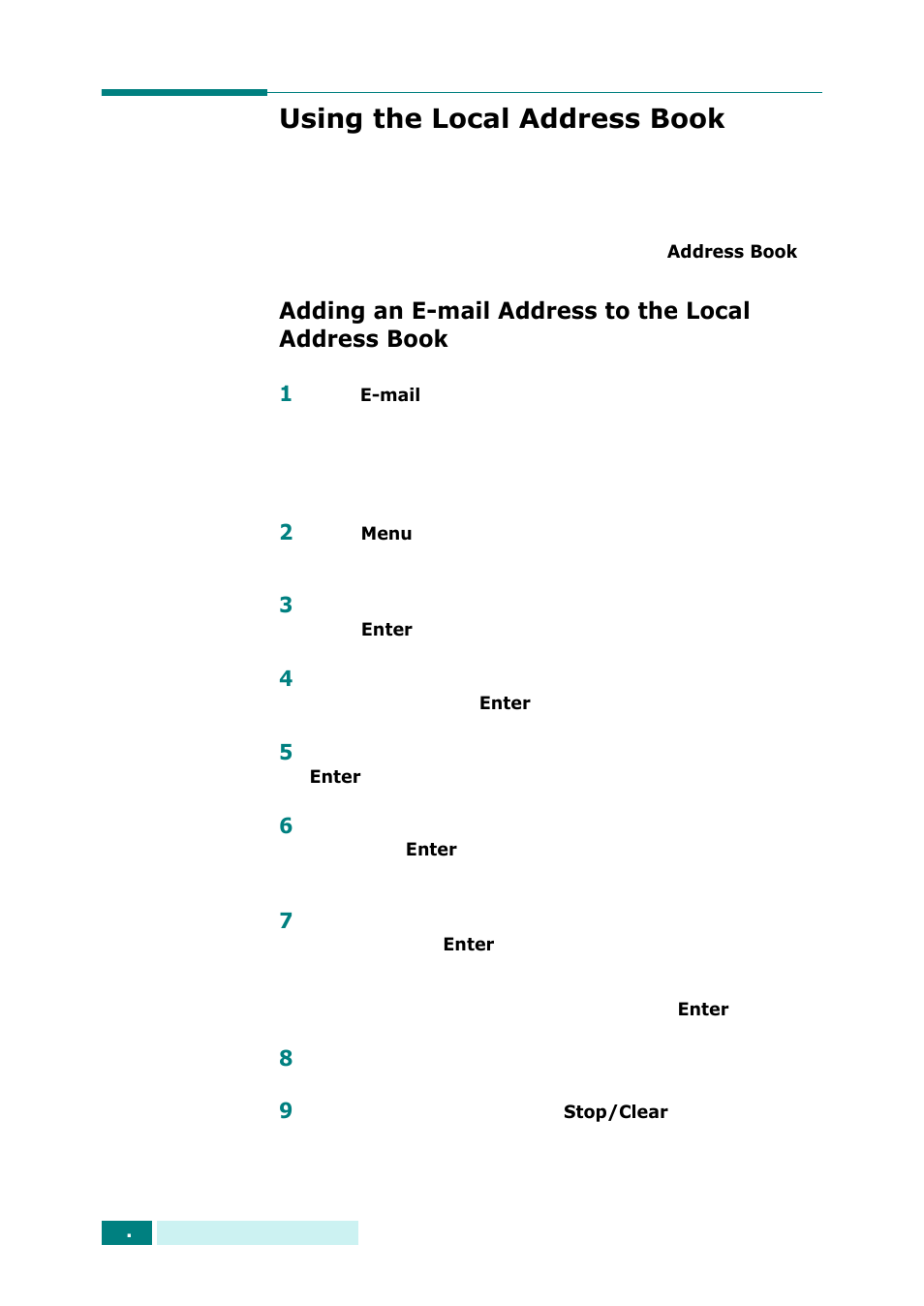 Using the local address book, Adding an e-mail address to the local address book | Samsung SCX-6320F User Manual | Page 308 / 330
