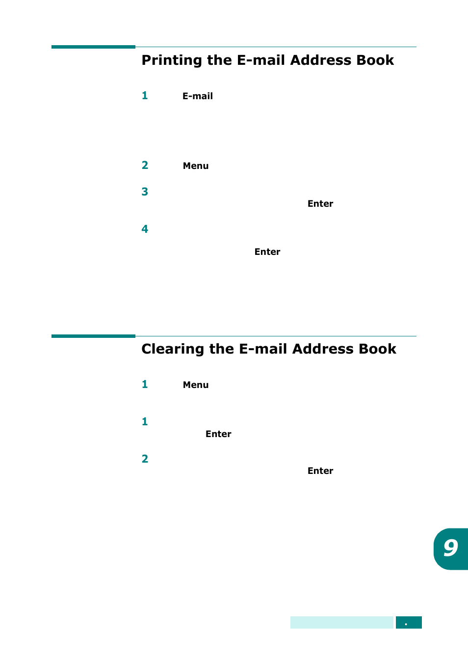 Printing the e-mail address book, Clearing the e-mail address book | Samsung SCX-6320F User Manual | Page 317 / 330