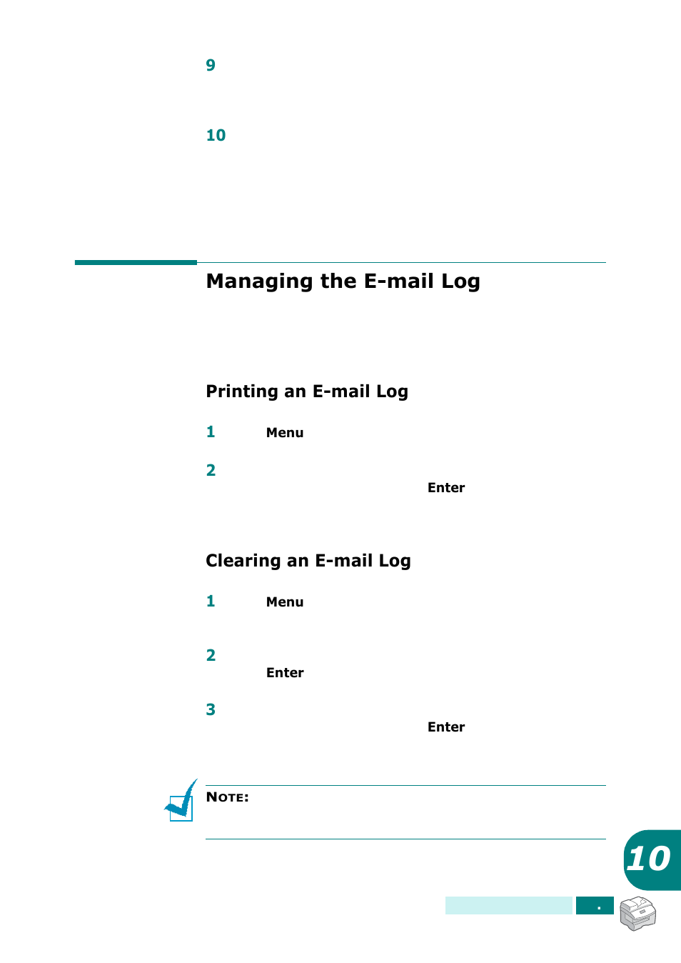 Managing the e-mail log, Printing an e-mail log, Clearing an e-mail log | Printing an e-mail log clearing an e-mail log | Samsung SCX-6320F User Manual | Page 327 / 330