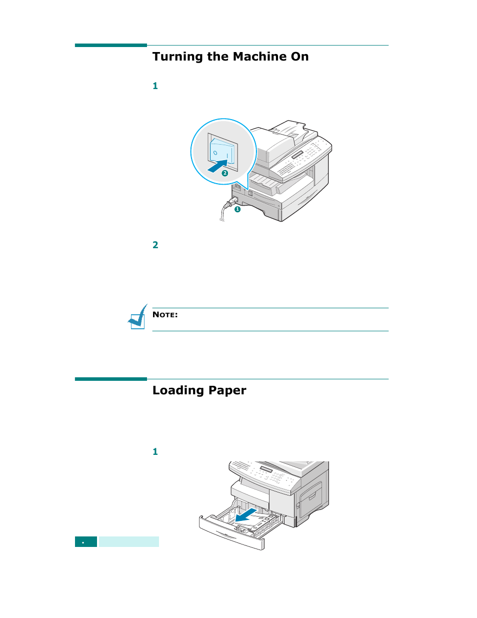 Turning the machine on, Loading paper, Turning the machine on loading paper | Samsung SCX-6320F User Manual | Page 35 / 330