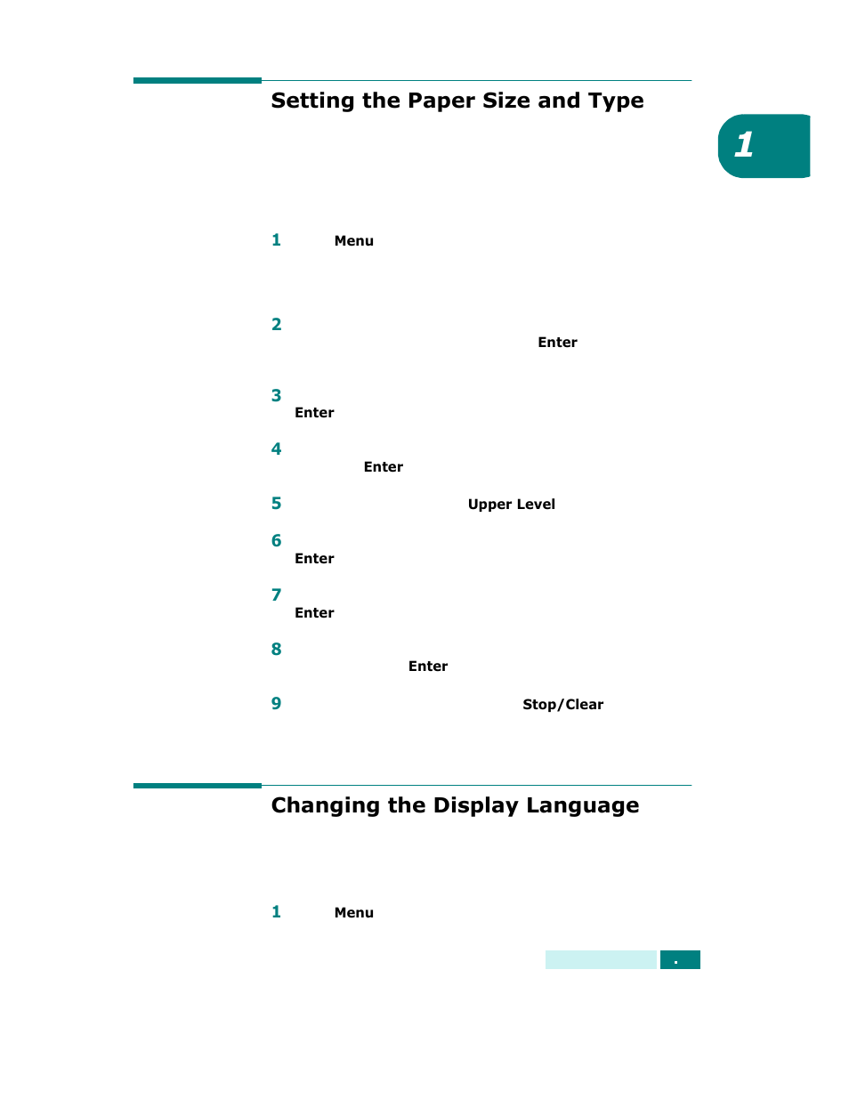 Setting the paper size and type, Changing the display language | Samsung SCX-6320F User Manual | Page 38 / 330