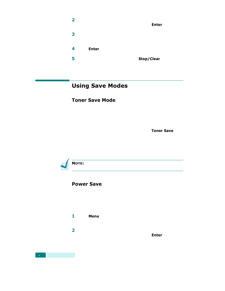 Using save modes, Toner save mode, Power save | Toner save mode power save | Samsung SCX-6320F User Manual | Page 39 / 330