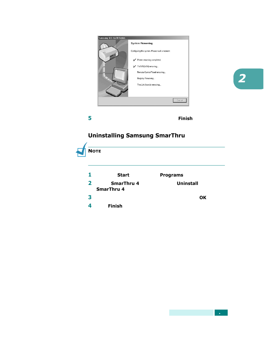 Uninstalling samsung smarthru | Samsung SCX-6320F User Manual | Page 52 / 330
