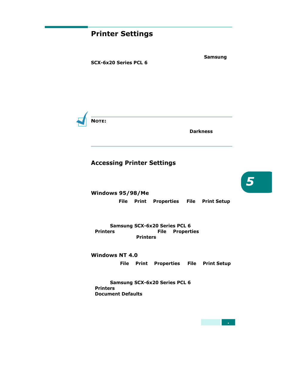 Printer settings, Accessing printer settings | Samsung SCX-6320F User Manual | Page 90 / 330