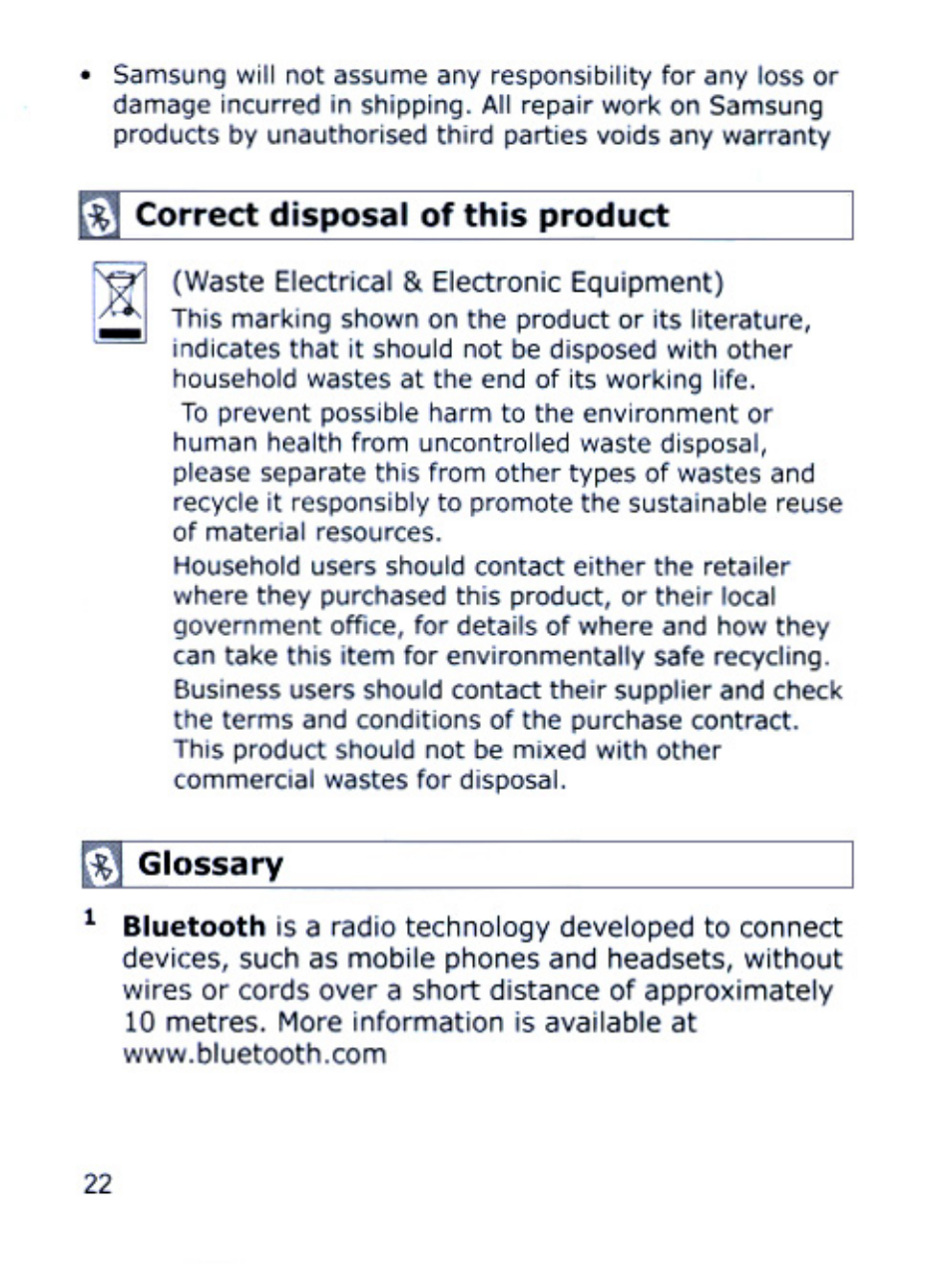 Samsung SBH170 User Manual | Page 22 / 24