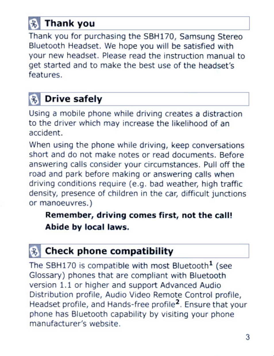 Samsung SBH170 User Manual | Page 3 / 24