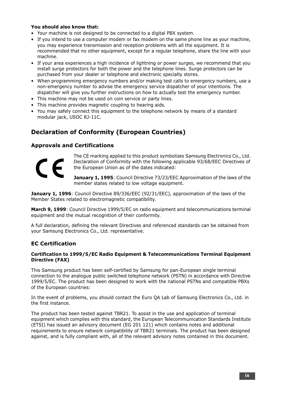 Declaration of conformity (european countries) | Samsung SF-750 Series User Manual | Page 10 / 98