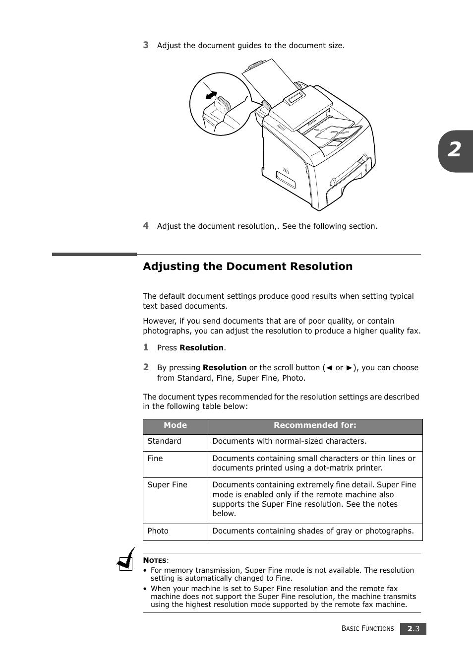 Adjusting the document resolution | Samsung SF-750 Series User Manual | Page 36 / 98