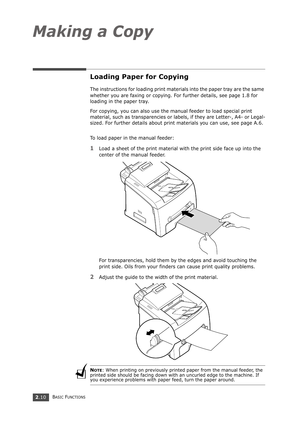 Loading paper for copying, Making a copy | Samsung SF-750 Series User Manual | Page 43 / 98