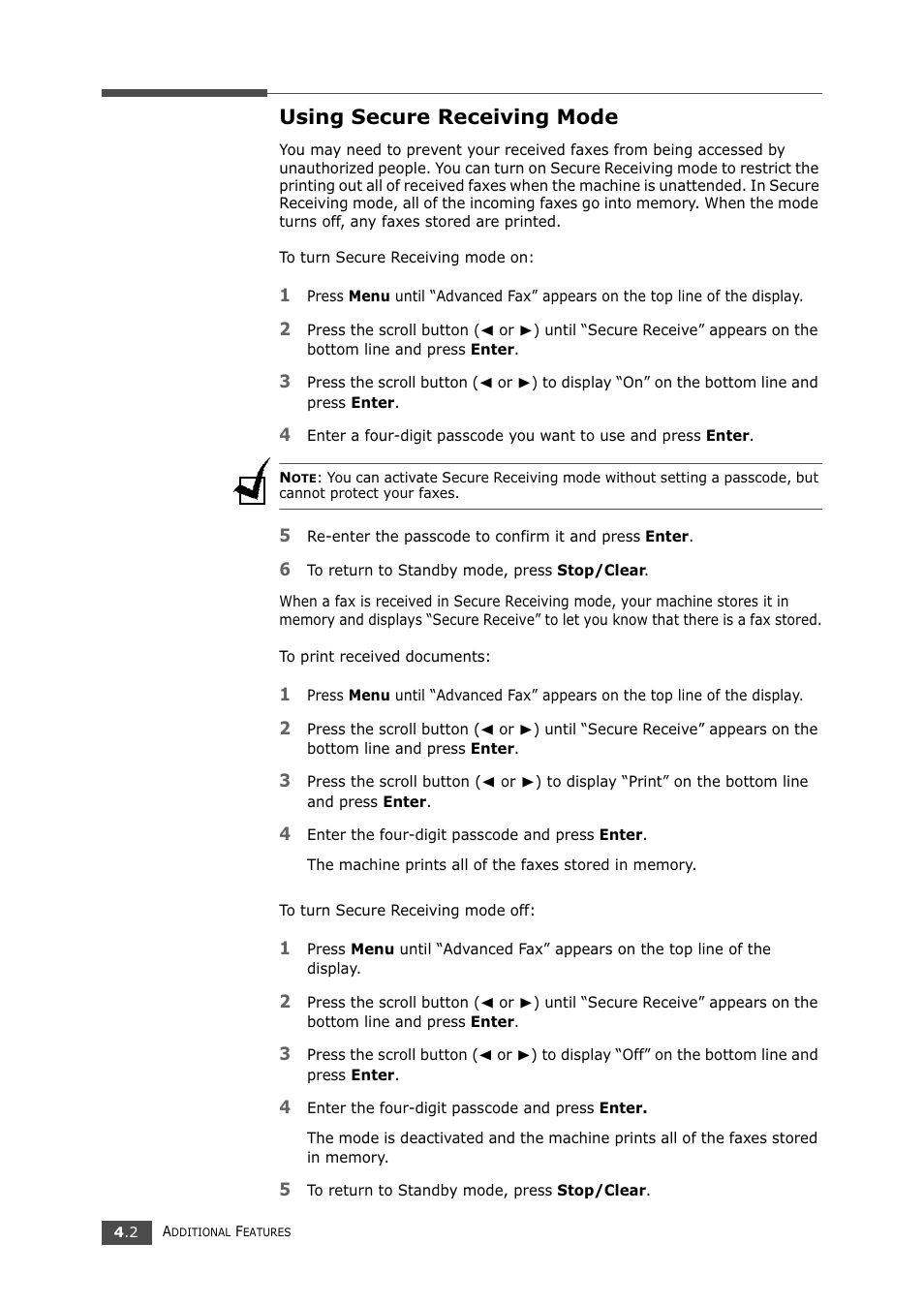 Using secure receiving mode | Samsung SF-750 Series User Manual | Page 61 / 98