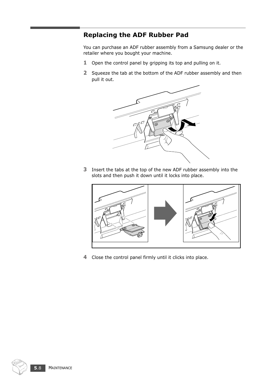 Replacing the adf rubber pad | Samsung SF-750 Series User Manual | Page 73 / 98