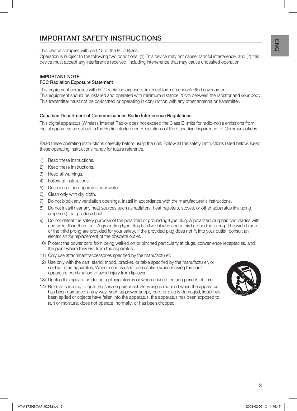 Safety information, Important safety instruc tions, Important safety instructions | Samsung HT-AS730S User Manual | Page 3 / 66