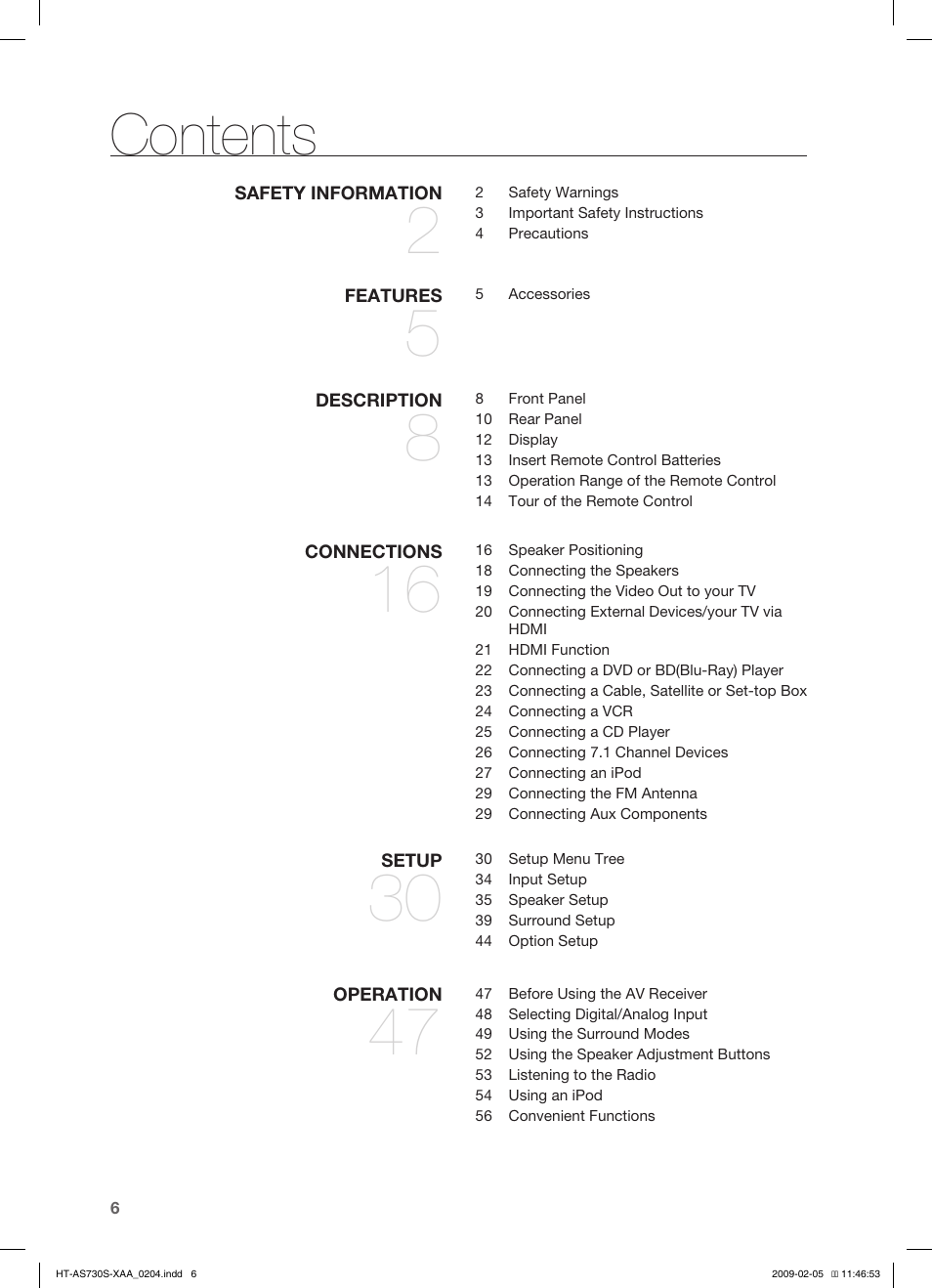 Samsung HT-AS730S User Manual | Page 6 / 66