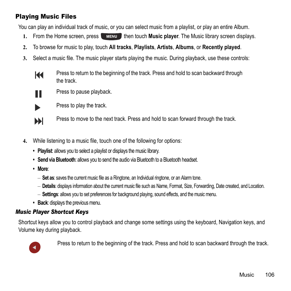 Playing music files | Samsung 07202010 User Manual | Page 113 / 154