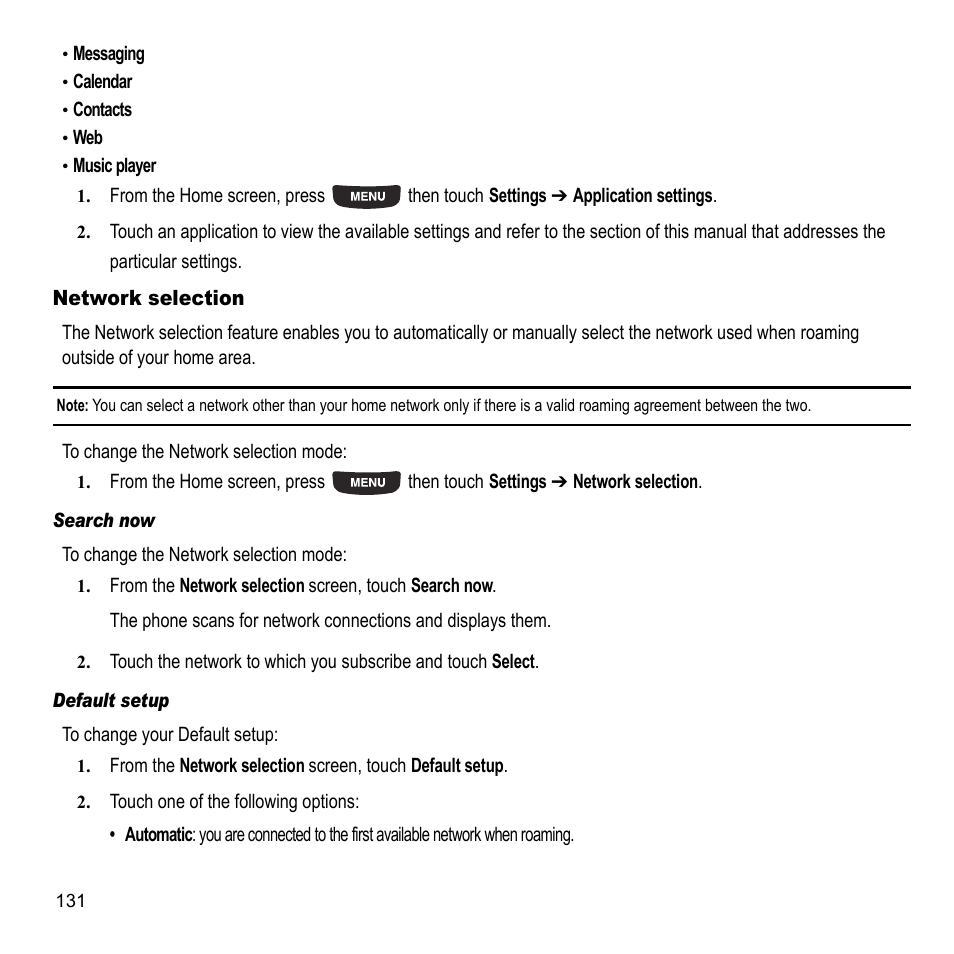 Network selection | Samsung 07202010 User Manual | Page 138 / 154