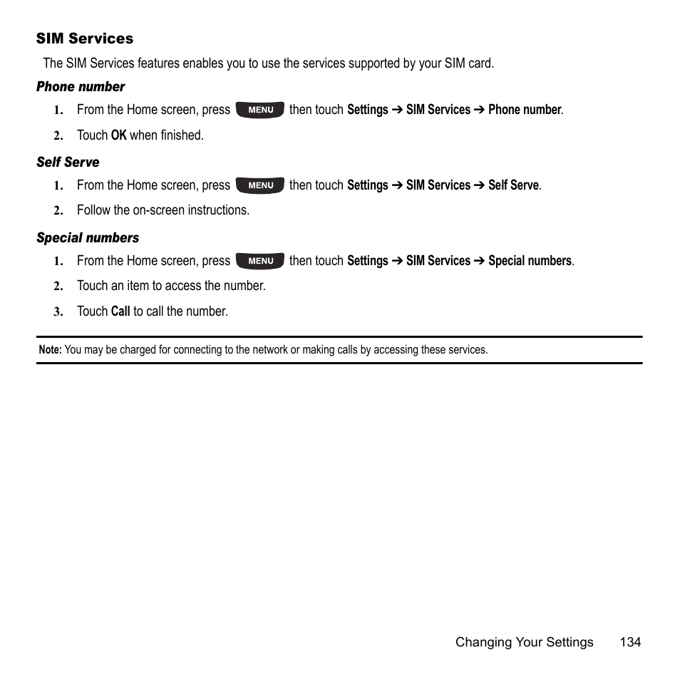 Sim services | Samsung 07202010 User Manual | Page 141 / 154