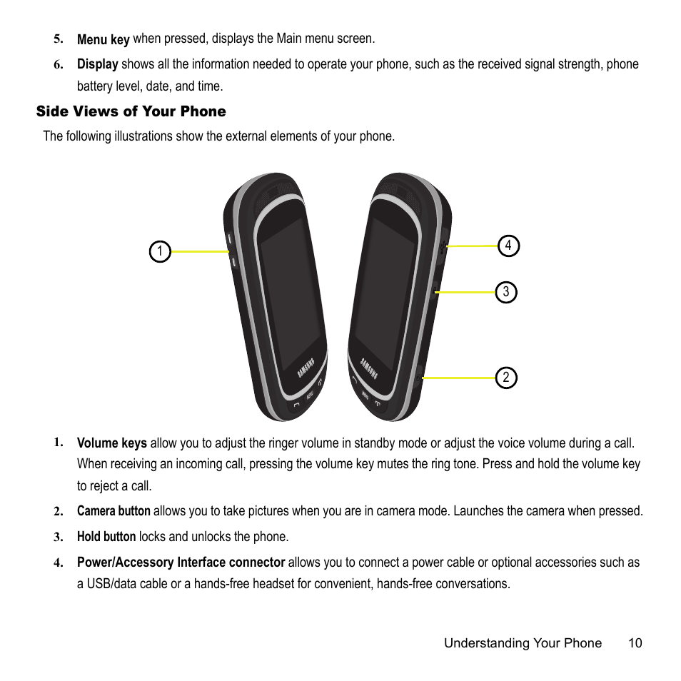Side views of your phone | Samsung 07202010 User Manual | Page 17 / 154