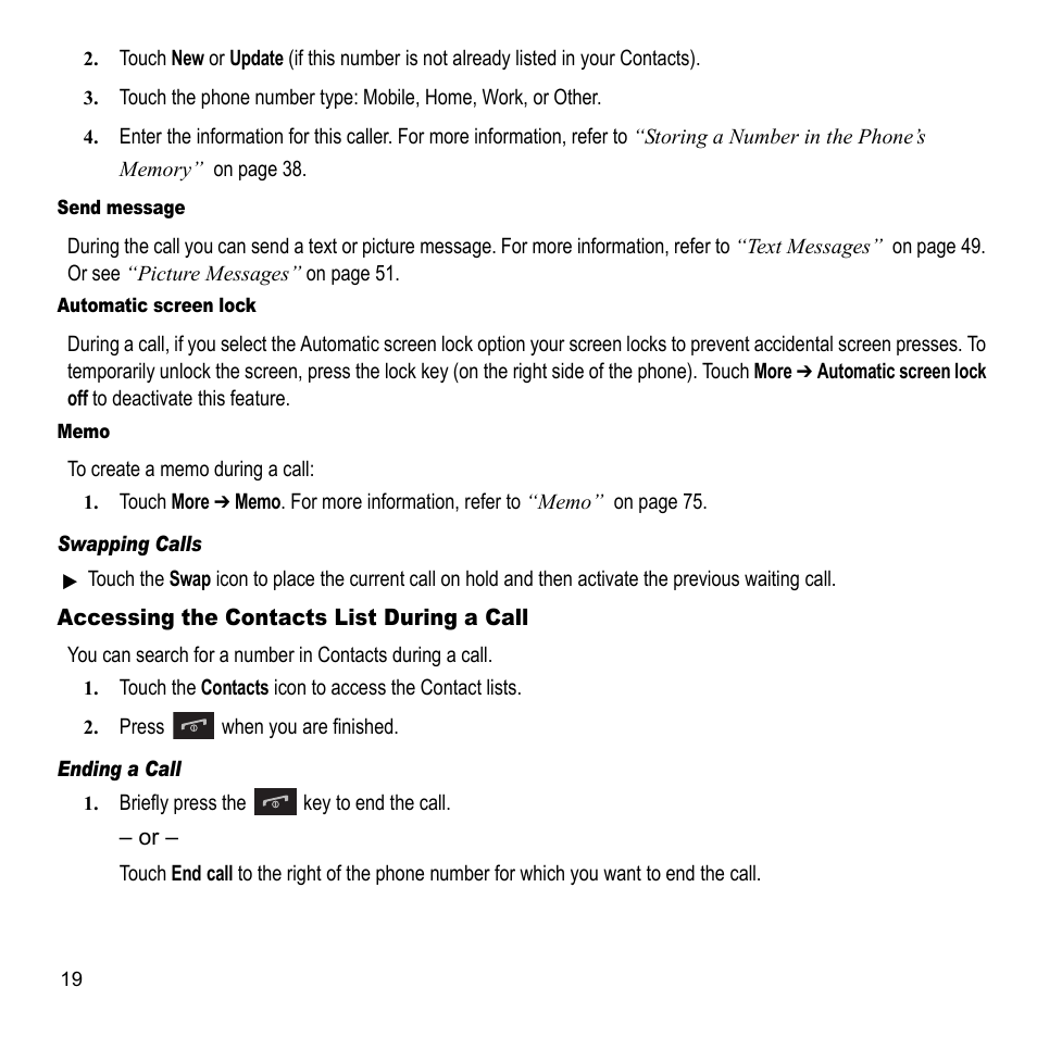 Accessing the contacts list during a call | Samsung 07202010 User Manual | Page 26 / 154
