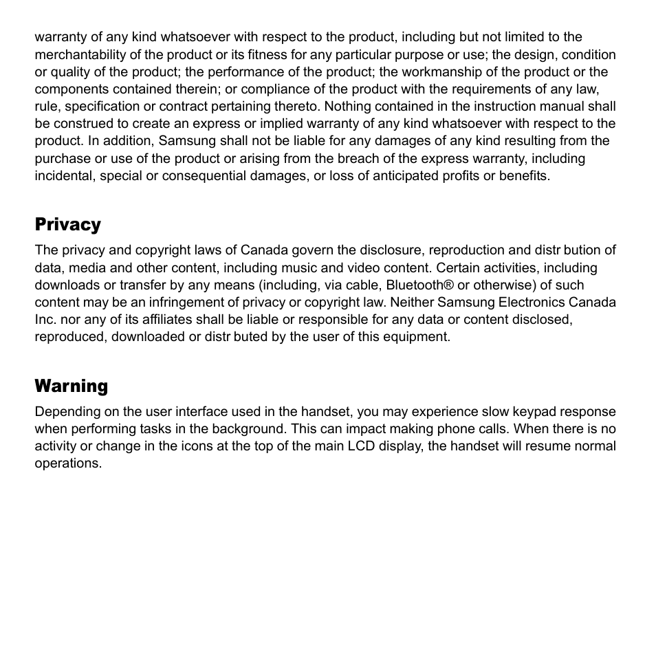 Privacy, Warning | Samsung 07202010 User Manual | Page 3 / 154