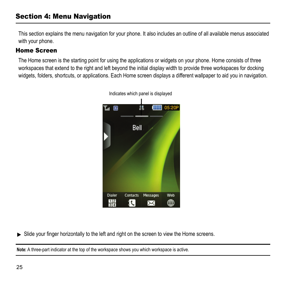 Section 4: menu navigation, Home screen | Samsung 07202010 User Manual | Page 32 / 154