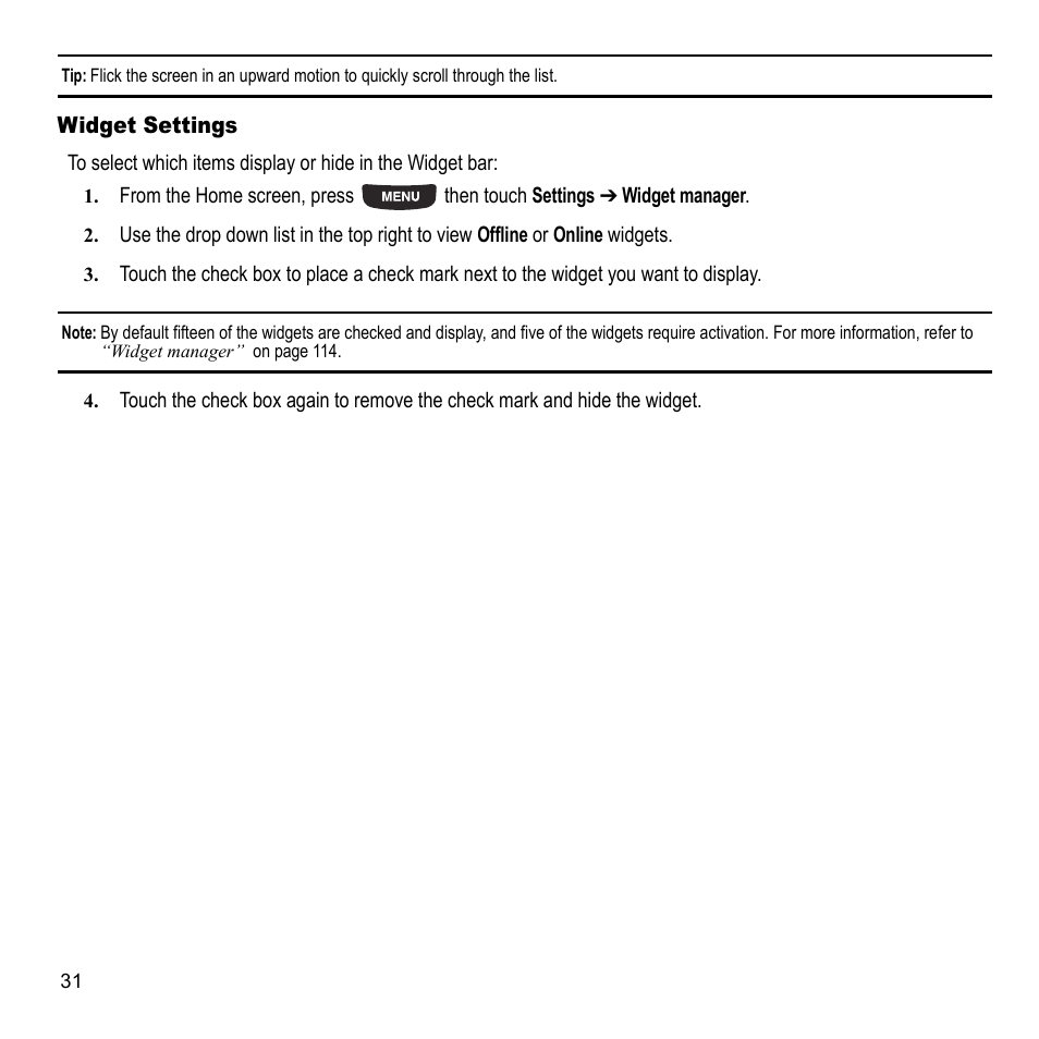 Widget settings | Samsung 07202010 User Manual | Page 38 / 154