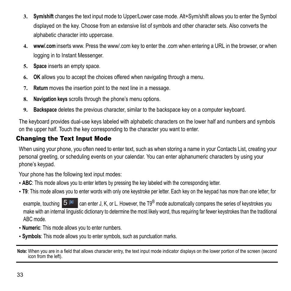 Changing the text input mode | Samsung 07202010 User Manual | Page 40 / 154