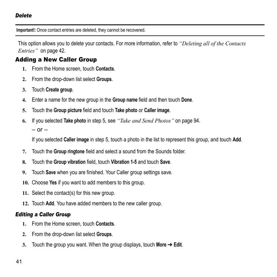 Adding a new caller group | Samsung 07202010 User Manual | Page 48 / 154