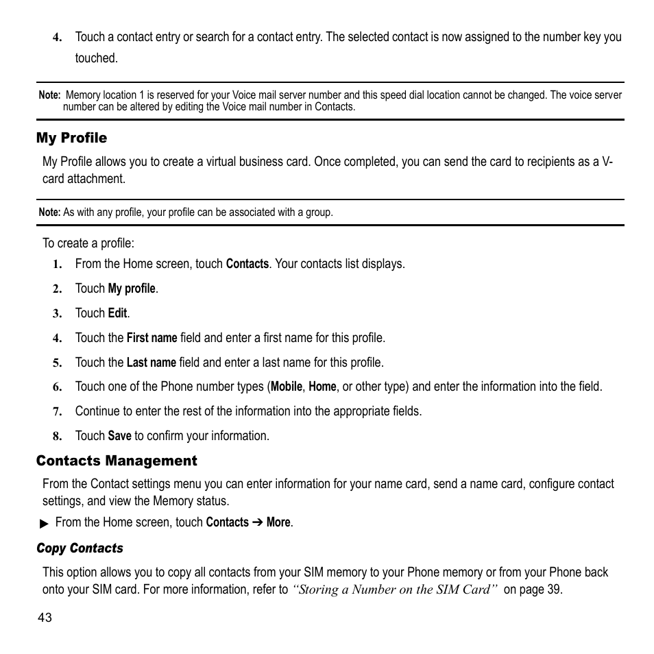 My profile, Contacts management, My profile contacts management | Samsung 07202010 User Manual | Page 50 / 154