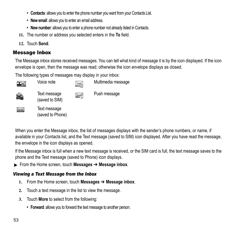 Message inbox | Samsung 07202010 User Manual | Page 60 / 154