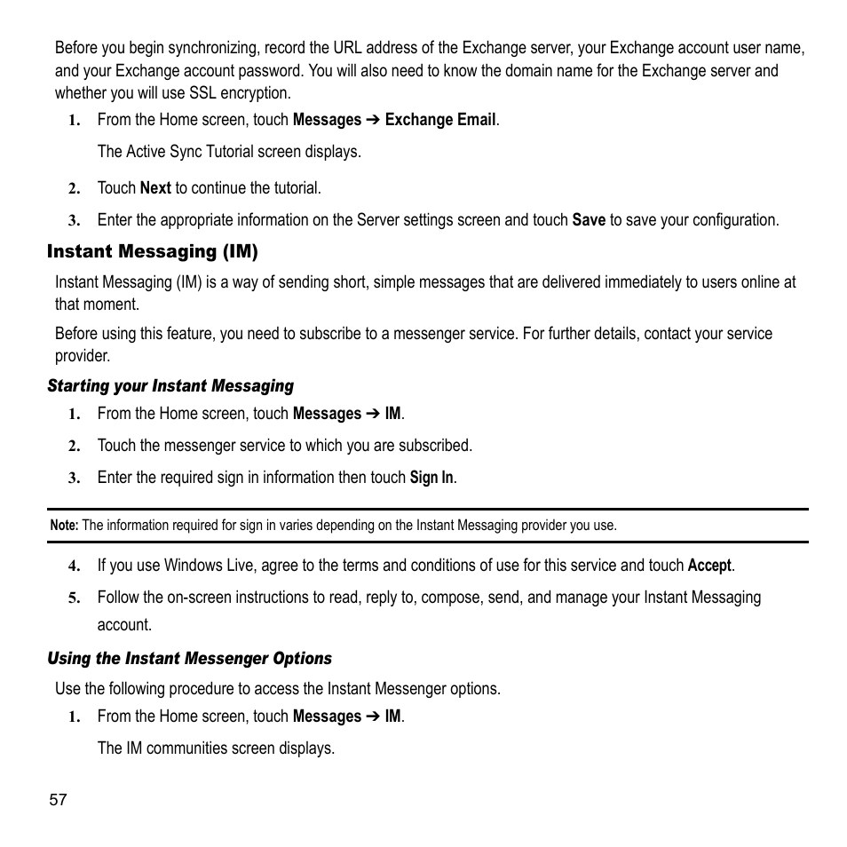 Instant messaging (im) | Samsung 07202010 User Manual | Page 64 / 154