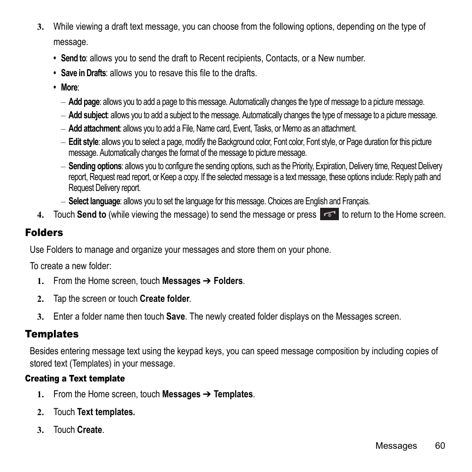 Folders, Templates, Folders templates | Samsung 07202010 User Manual | Page 67 / 154