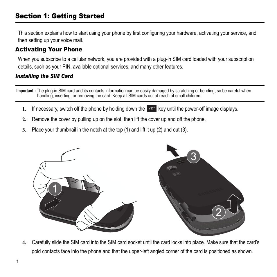 Section 1: getting started, Activating your phone | Samsung 07202010 User Manual | Page 8 / 154