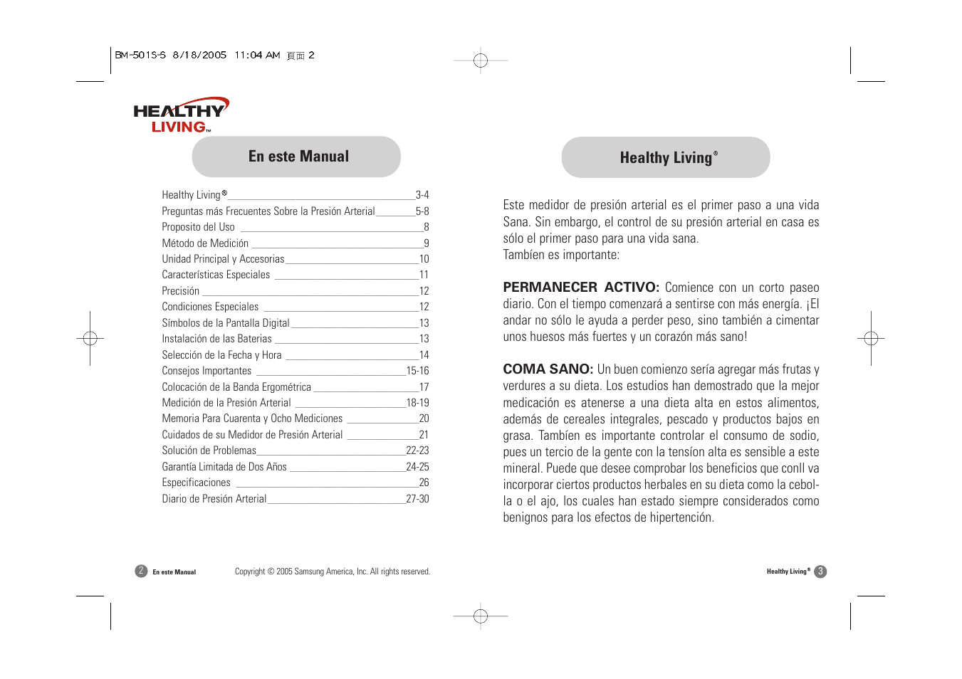 Healthy living, En este manual | Samsung BM-501S User Manual | Page 18 / 32