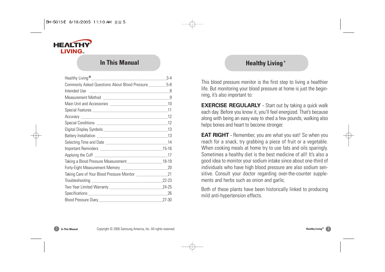 Healthy living | Samsung BM-501S User Manual | Page 3 / 32