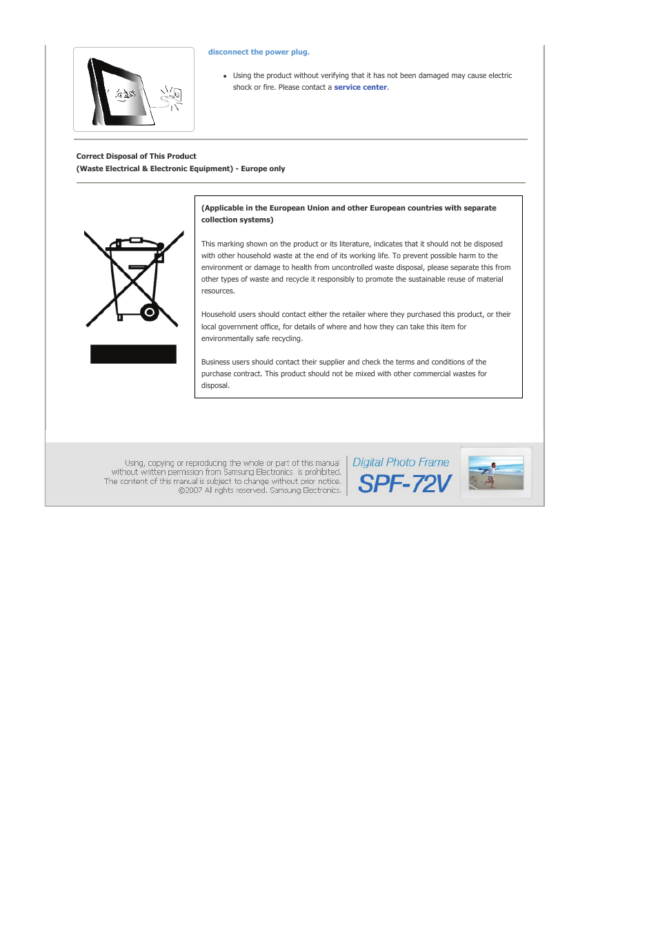 Correct disposal of this product | Samsung SAMTRON 72V User Manual | Page 6 / 38